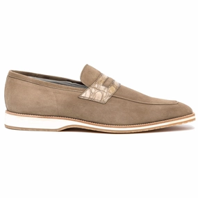 11-020-TPE MEO 3 Sueded Goatskin Penny Loafer, Taupe Flex Sprint Patina Effect