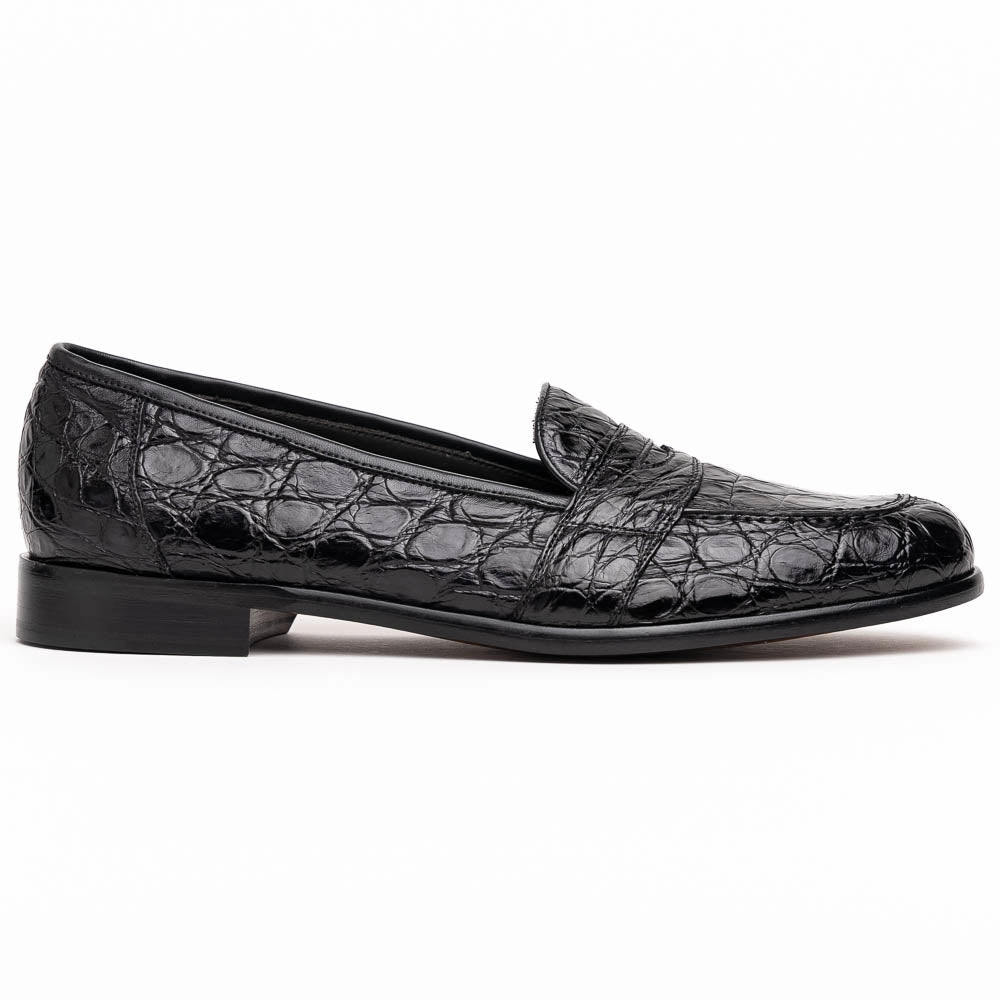 11-119-BKM (BLK) TUSCANY Crocodile Penny Loafer, Black Casual Slip-ons