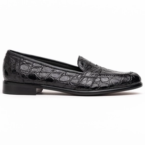 11-119-BKM (BLK) TUSCANY Crocodile Penny Loafer, Black Casual Slip-ons