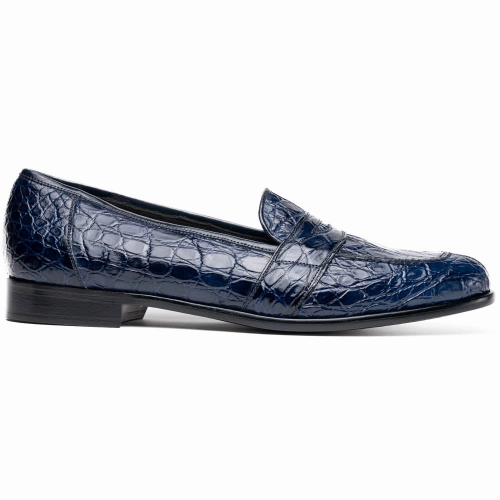 Open Square Classic Fit 11-119-NVY TUSCANY Crocodile Penny Loafer, Navy