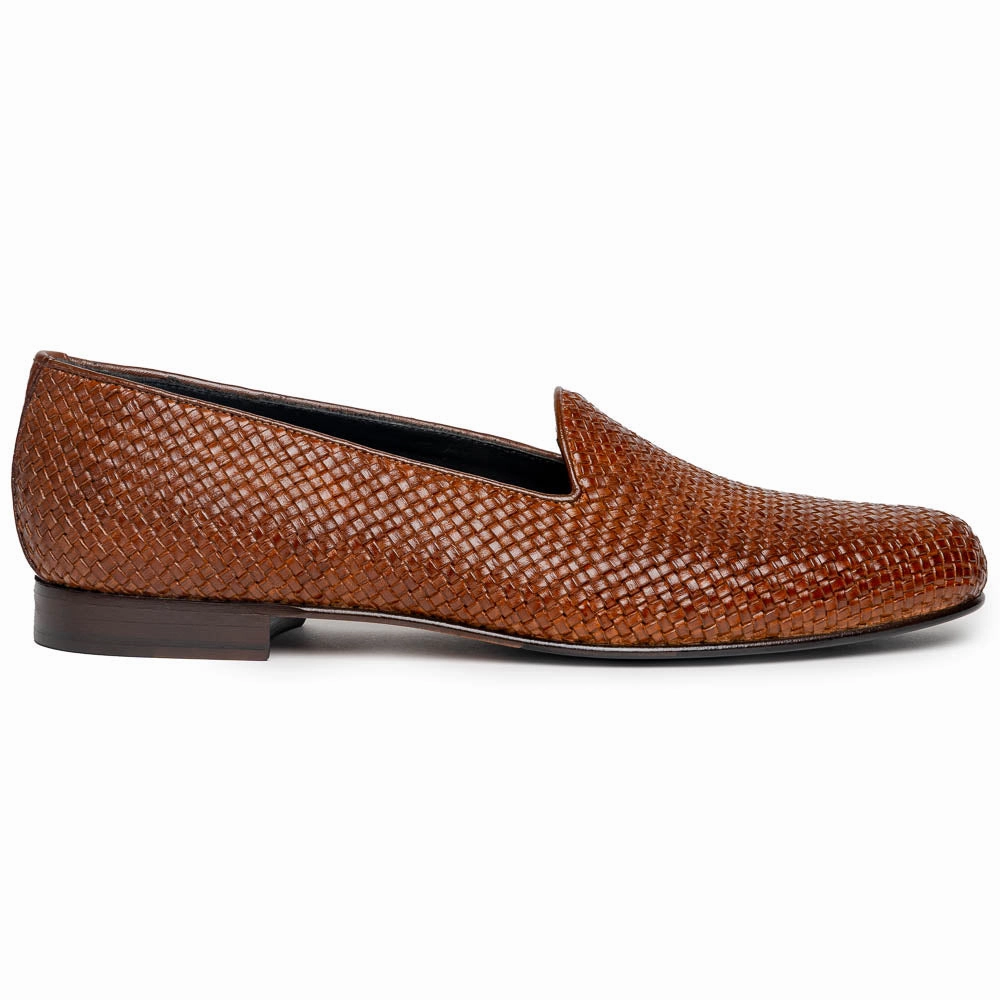 Everyday Stylish Shoes Smart Shoes 15-211-CGN CESTINO Calfskin Basketweave Slip On, Cognac