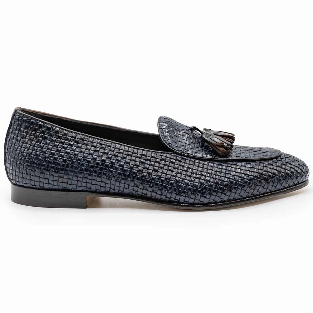 Lightweight Fit 15-216-NVY TINO Calfskin Woven Tassel Loafer, Navy