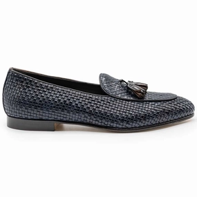 Lightweight Fit 15-216-NVY TINO Calfskin Woven Tassel Loafer, Navy