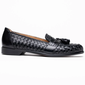 Travel Light 15-250-BLK RIVIERA Basketweave Calfskin Tassel Loafer, Black