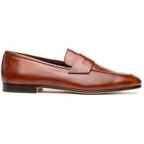Stitched Detailing Toe Strong 15-750-CGN Tippa Italian Calfskin Penny Loafers Cognac