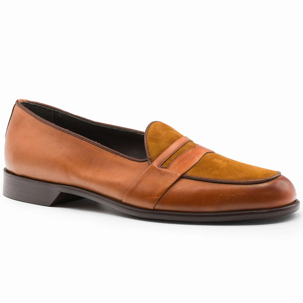 15-755-CGN ALBERTO Italian Calf & Suede Loafer Cognac Flower Walk