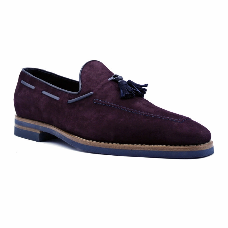 16-625-BDX CRAWFORD Sueded Goatskin & Crocodile Tassel Loafer, Bordeaux Casual Padding