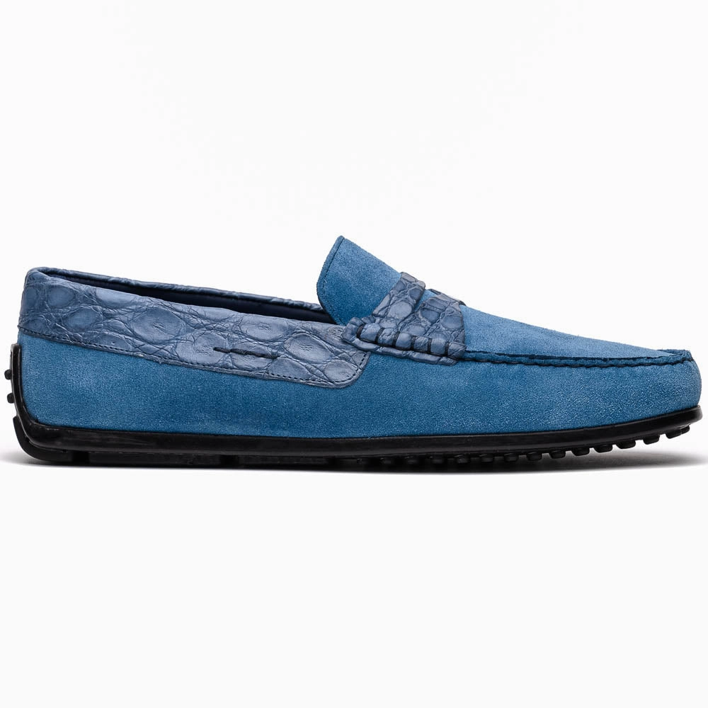 High Elasticity Midsole 31-160-DNM MONZA Sueded Calfskin with Crocodile Driver Denim