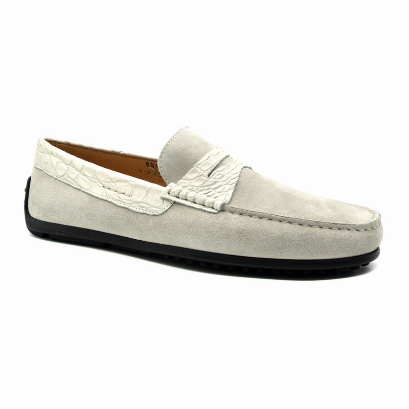 31-160-WHT MONZA Sueded Calfskin with Crocodile Driver, White most dancing