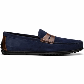 Trusted Impact Diffusing Heel 36-300-NVY MONZA Sueded Italian Calfskin Driver Navy / Chestnut