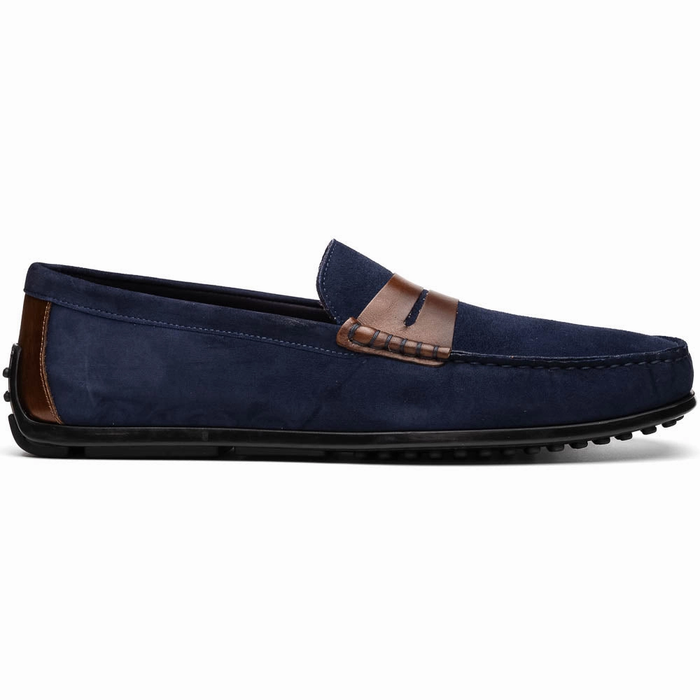Trusted Impact Diffusing Heel 36-300-NVY MONZA Sueded Italian Calfskin Driver Navy / Chestnut