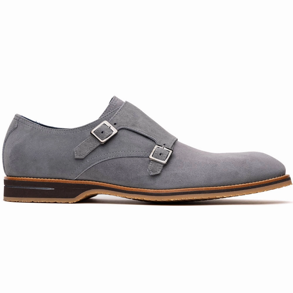 56-105-GRY LEGERRA Sueded Goatskin Monkstrap Grey Plush Fit All-day shock absorption