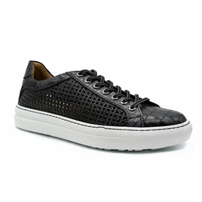 Stylish Flex 65-205-BLK VENTO Calfskin Side Weave & Embossed Crocodile Sneaker, Black