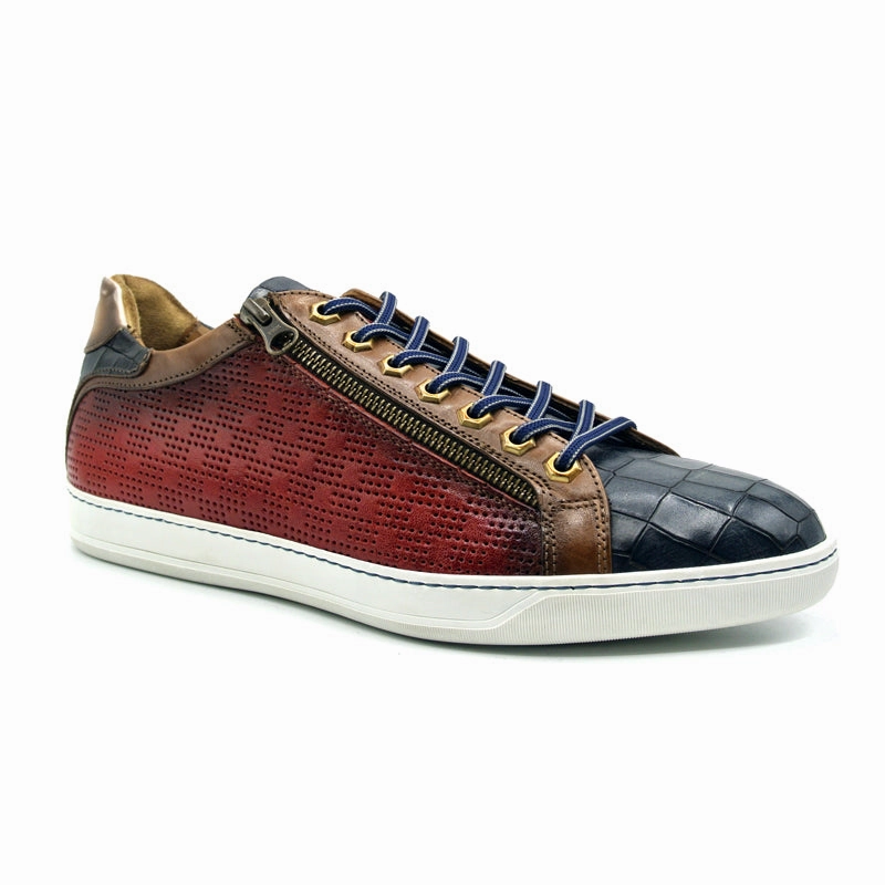 65-209-RED BREZZA Calfskin & Embossed Crocodile Sneaker, Red ClassicDesign