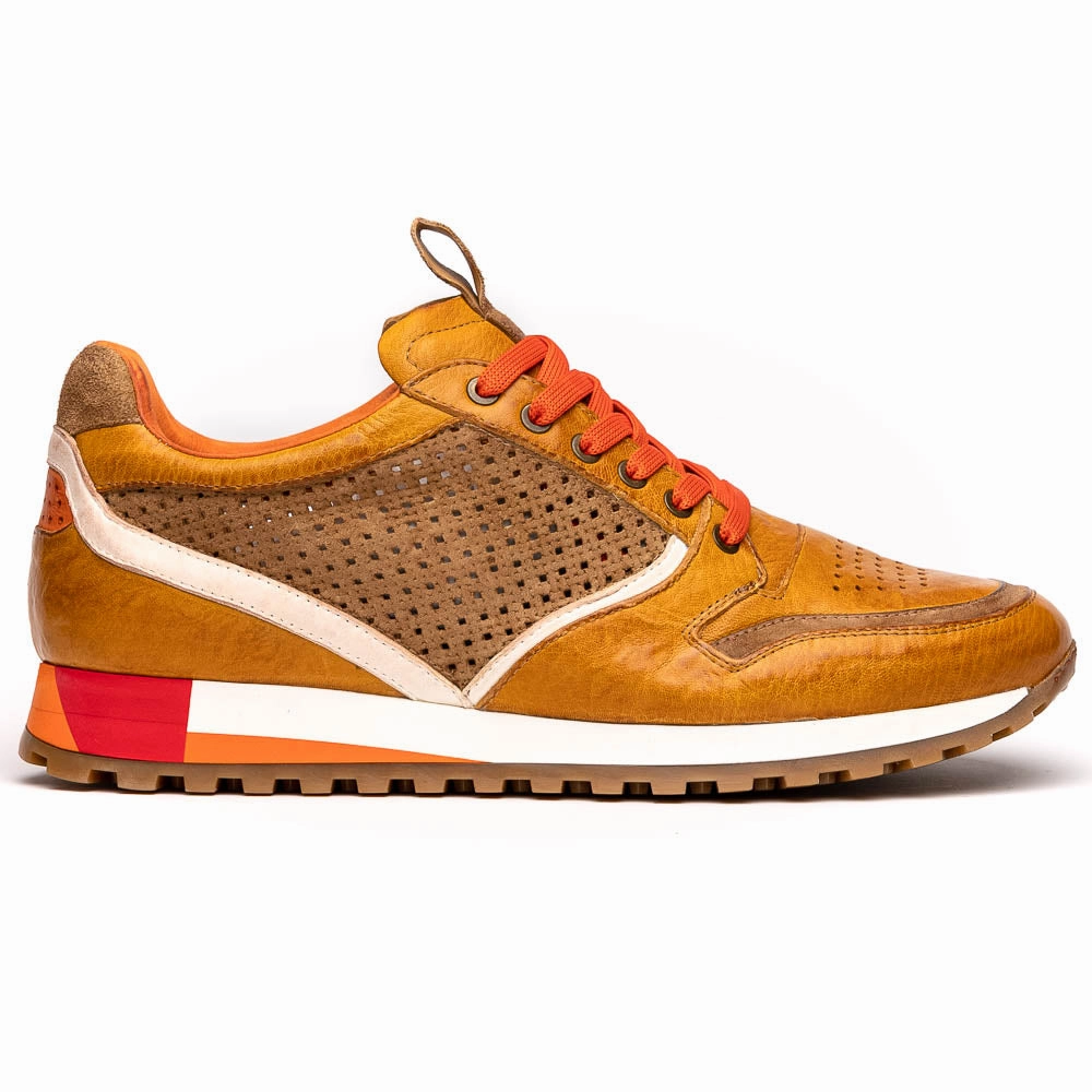 65-224-MUS MATTEO Italian Calf and Suede Perforated Sneakers, Mustard hook - and - loop priceless