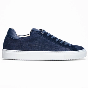 66-266-NVY KOBE Crocodile Embossed Italian Sueded Goatskin Sneakers Navy Orthotic Friendly Footbed Track Walk