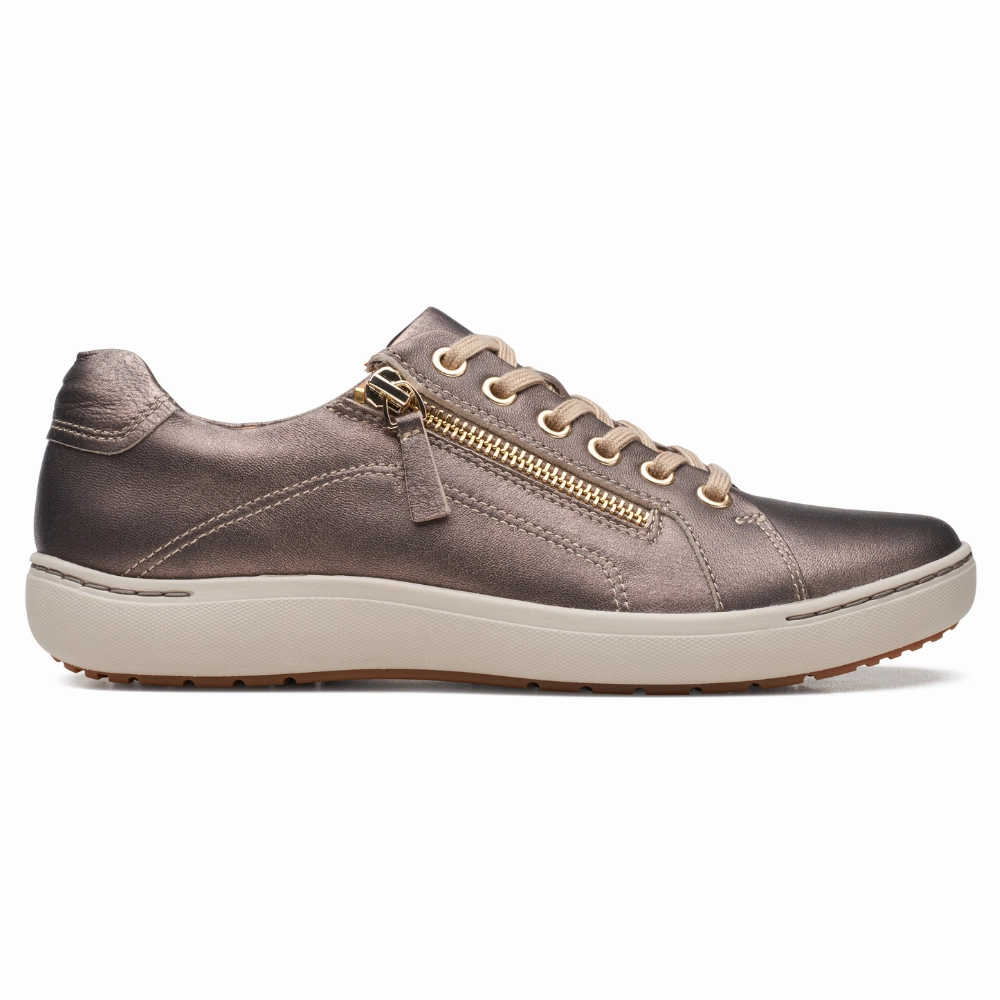 Cozy Lining Clarks Nalle Lace Bronze Metallic Leather Sneaker (Women's)