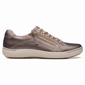 Cozy Lining Clarks Nalle Lace Bronze Metallic Leather Sneaker (Women's)