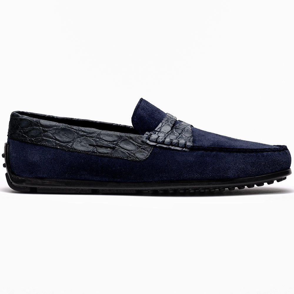 Airflow channels 31-160-NVY MONZA Sueded Calfskin with Crocodile Driver, Navy