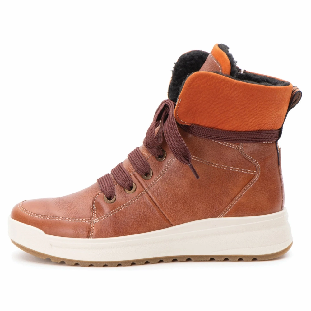 Smooth Step Ara Albany Hydrophobic Cognac Leather Zip Boot (Women's)