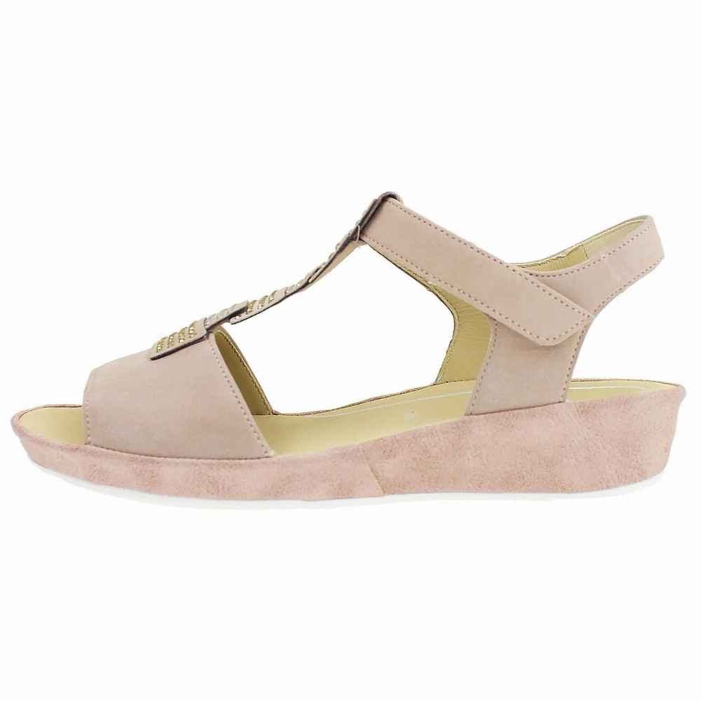 Comfort All-Day Toe Free Ara Chrissy Puder Nubuck Wedge Sandal (Women's)