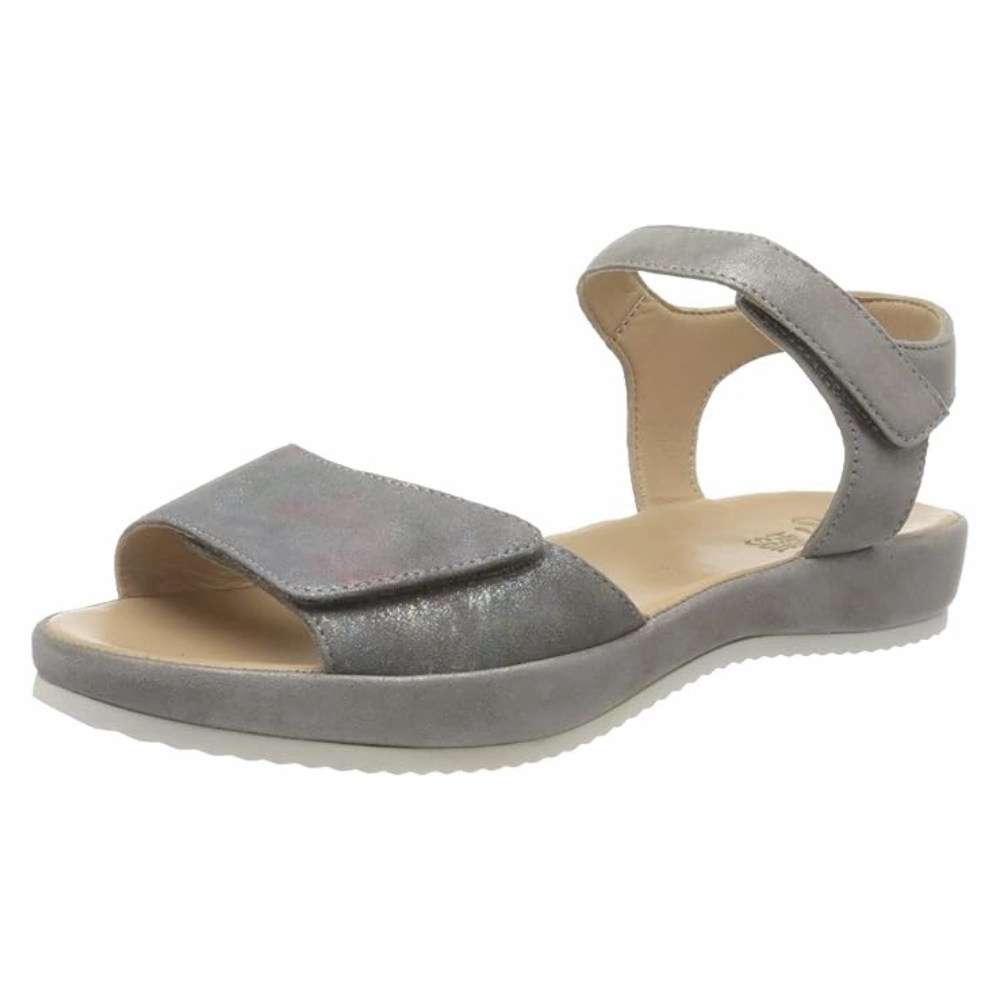 Flat Heel Comfort Walking Ara Dalia Grey Leather Sandal (Women's)
