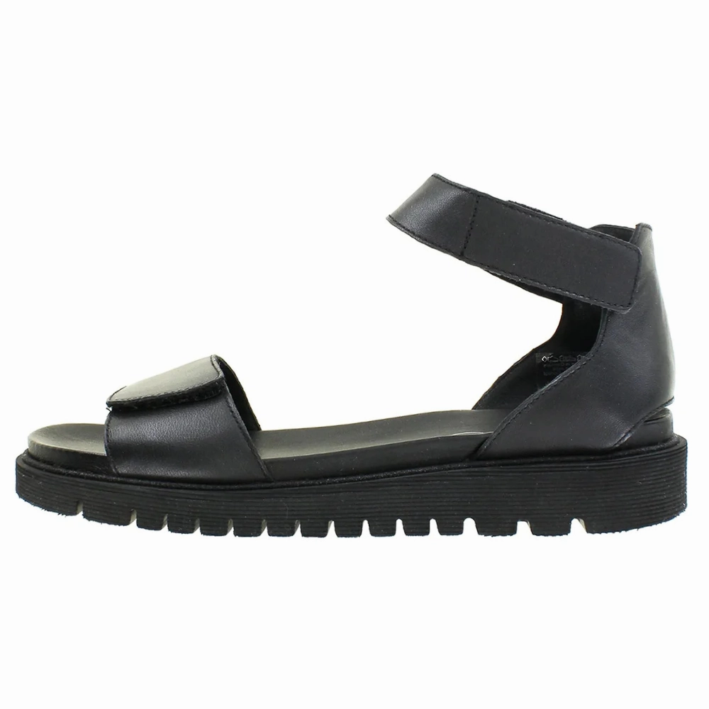 Ara Kasandra Black Leather Ankle Strap Sandal (Women's) Slip In