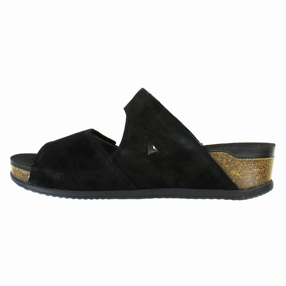 Leisure Vibe Ara Napa Black Adjustable Cork Wedge Slide Sandal (Women's)