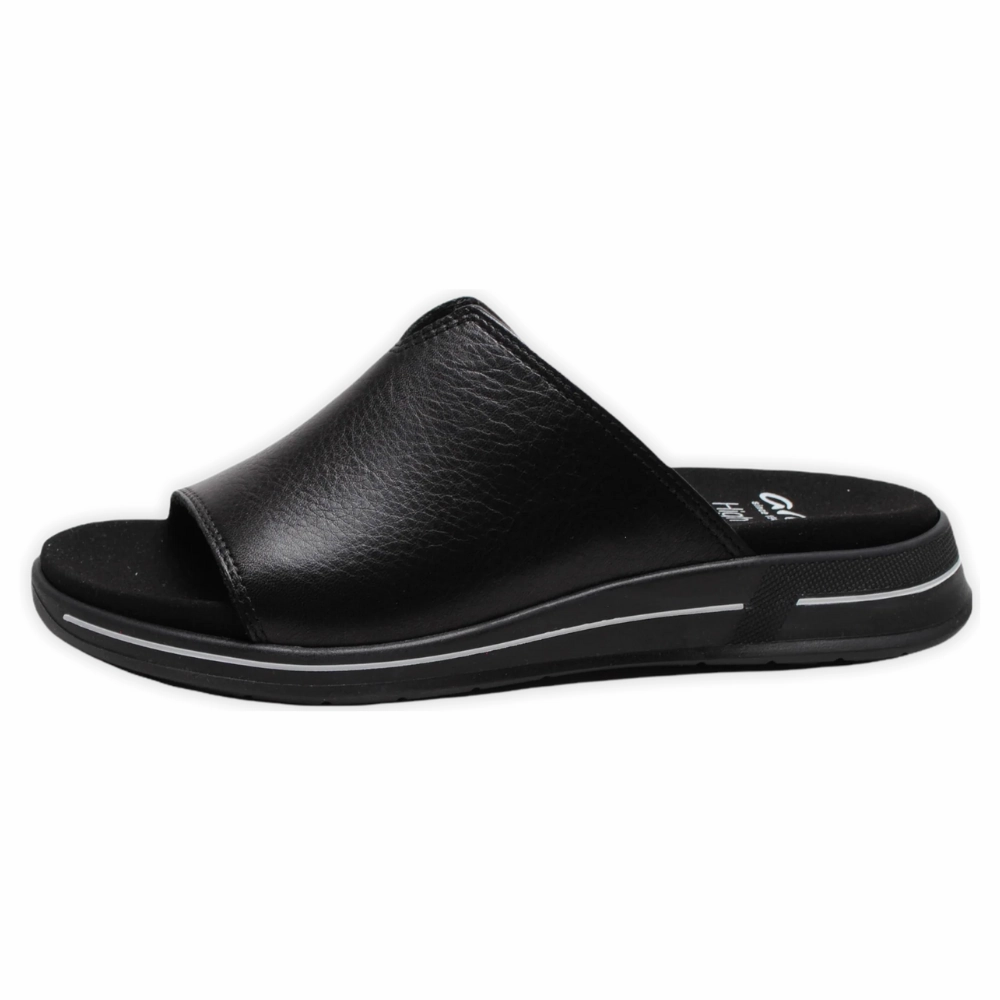 Ara Onella Black Leather Sandal (Women's) Relaxed Walking