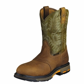 ARIAT Men's WorkHog Pull-on Composite Toe Boot - Aged Bark/Army Green Reinforced Form Adventure Journey Patterned Surface