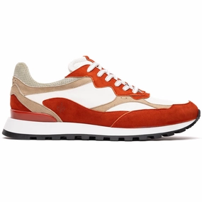 66-241-CRE BRUNO Italian Goat Suede and Calfskin Trainer Rust / Taupe line Iconic arch