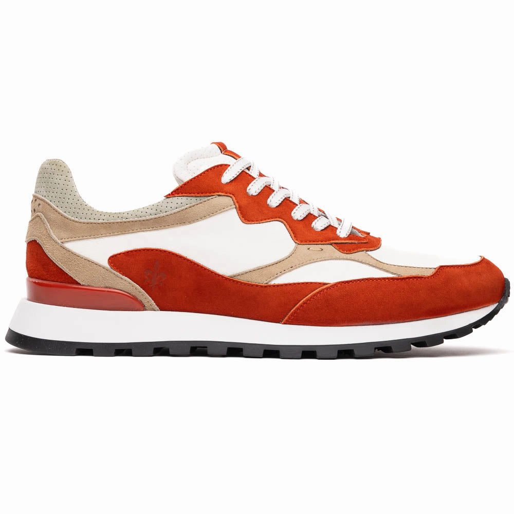 66-241-CRE BRUNO Italian Goat Suede and Calfskin Trainer Rust / Taupe line Iconic arch