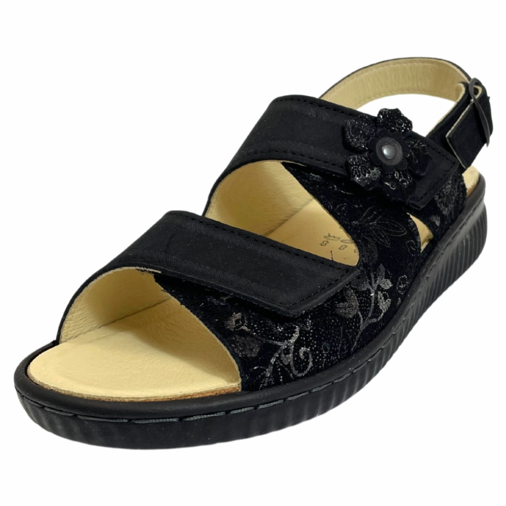 Easy Glam buckle Belvida Portina Claudia Black Nubuck Sandal (Women's)