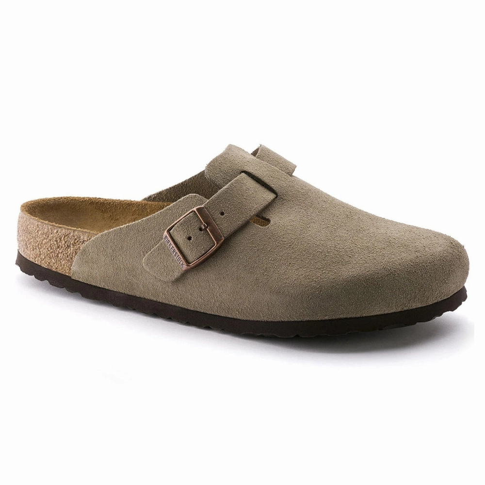 Birkenstock Boston Taupe Suede Soft Footbed Clog (Unisex) Everyday Essential Impact Resistant Construction