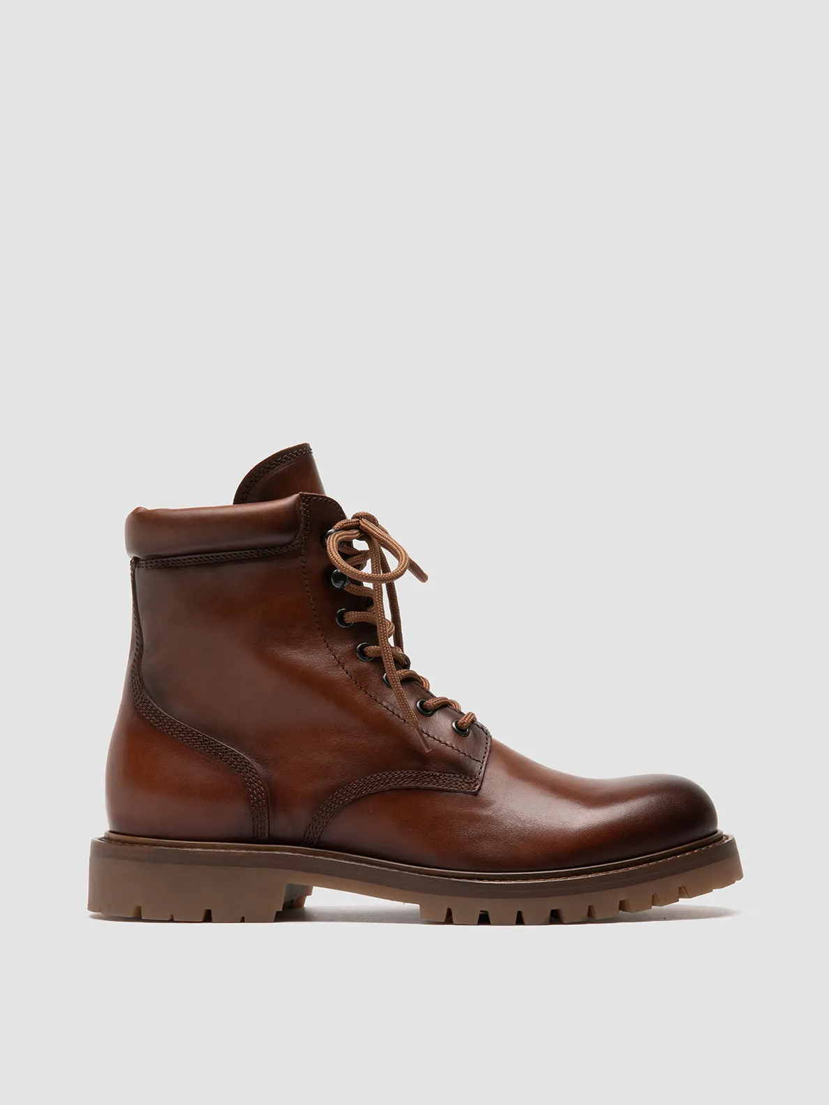 BOSS 002 - Brown Leather Lace Up Boots Quilt Soft