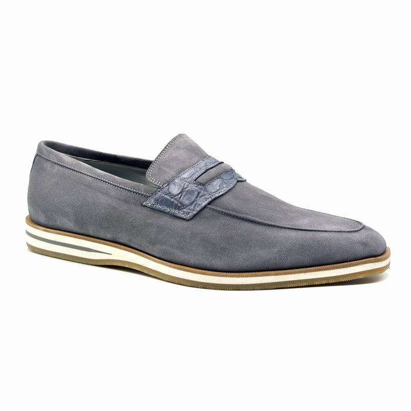 Harbor Walk 11-020-GRY MEO 3 Sueded Goatskin Penny Loafer, Gray