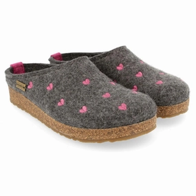 Haflinger Cuoricini Grey Wool Slipper (Women's) Anti   Fatigue