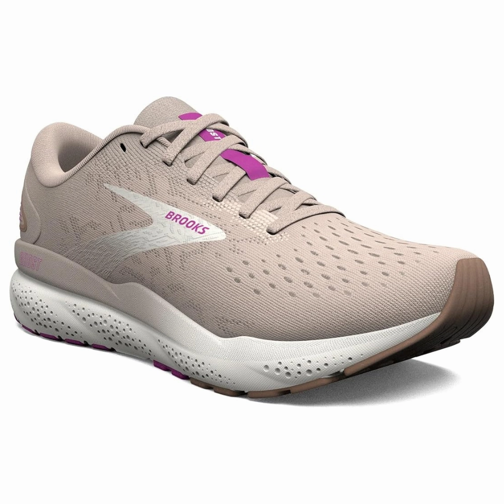 Zero Drop Platform Brooks Ghost 16 Almond Peach/Coconut/Purple Running Shoe (Women's)