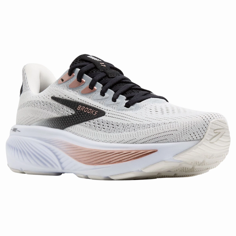 Brooks Ghost 17 White/Black/Rose Gold Running Shoe (Women's) Step Ready