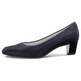 Shiny Finish Heightened Style Ara Kelly Navy Puntikid Leather Pump (Women's)
