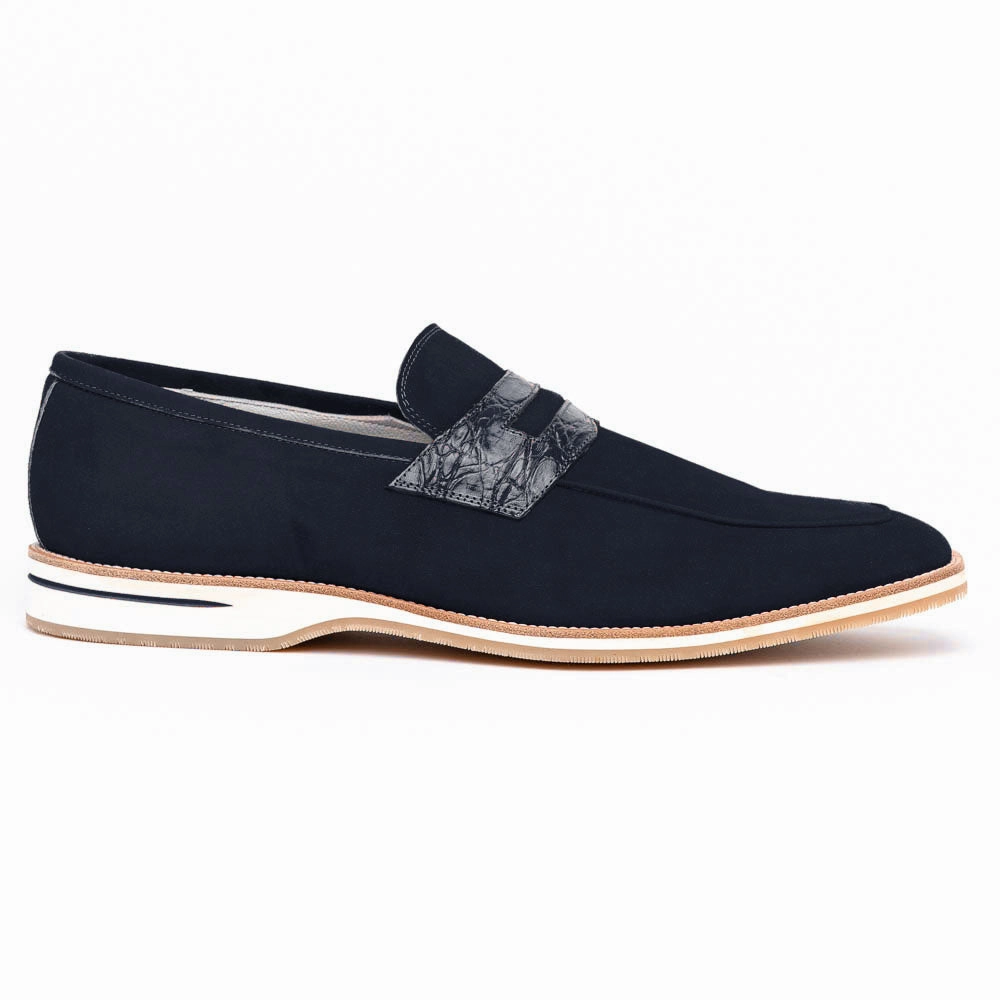 Easy Fit Hill Path 11-020-NVY MEO 3 Sueded Goatskin Penny Loafer, Navy