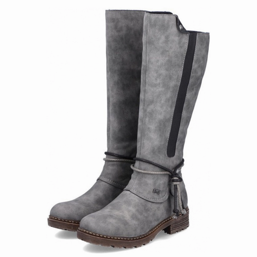Rieker Dominika 74 Smoke/Black Tall Boot (Women's) Paris Chic Comfy Booties