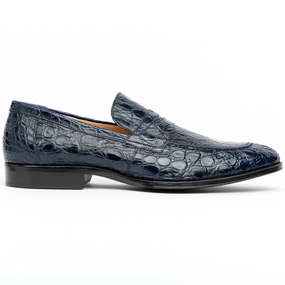 Supportive Walk 11-201-NVY ROMA Crocodile Penny Loafer, Navy
