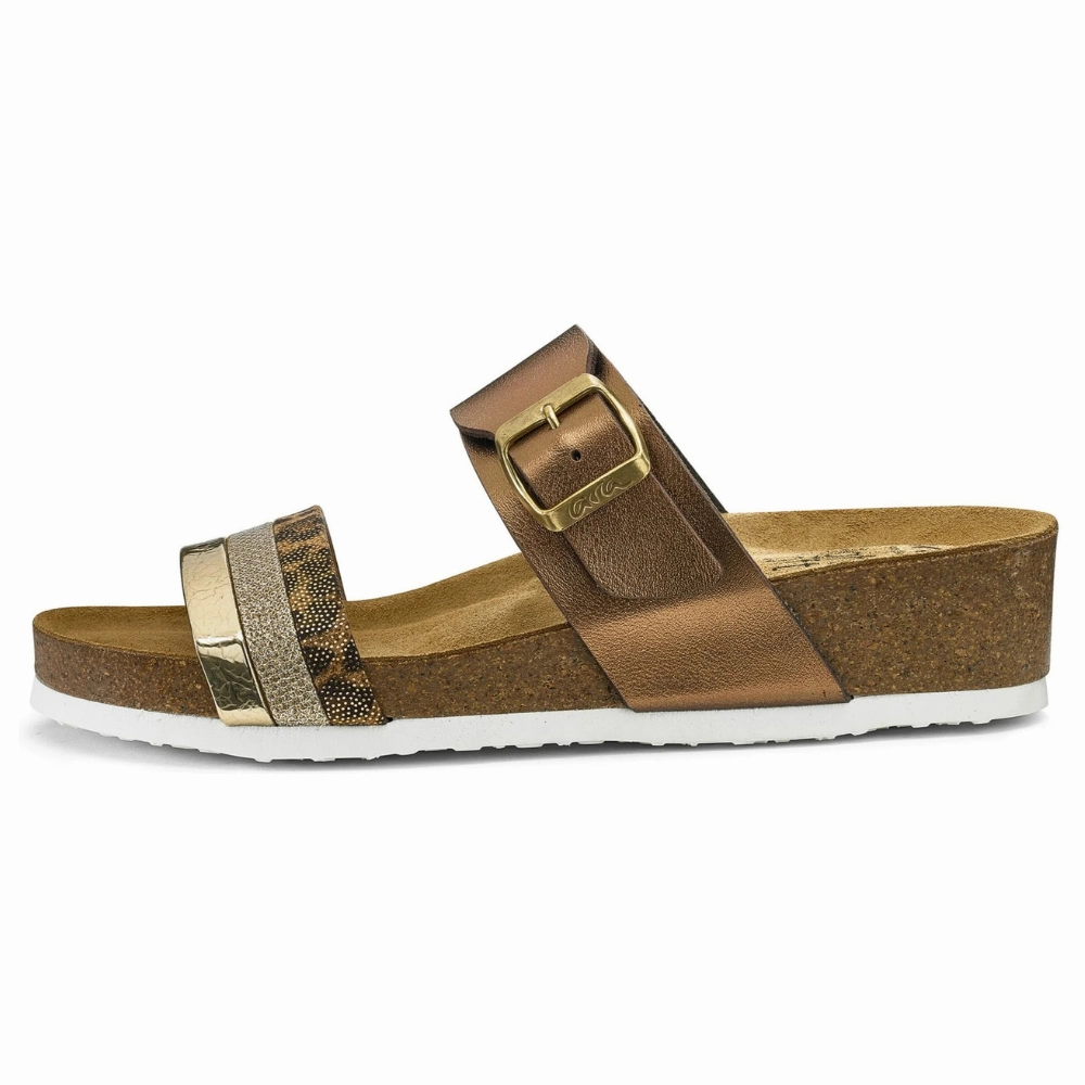 Ara Bonnie Gold/Leo/Bronze Cork Wedge Slide Sandal (Women's) Street Mood Light Outdoor Shoes