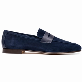 Ground Clear Supportive Design 16-672-NVY Tippa Suede & Calfskin Penny Loafers Navy