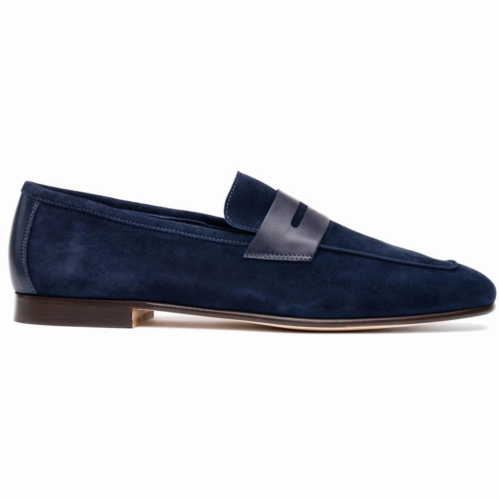 Ground Clear Supportive Design 16-672-NVY Tippa Suede & Calfskin Penny Loafers Navy