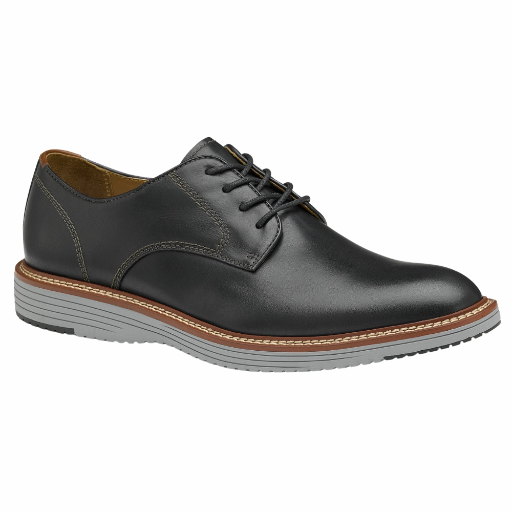 Johnston & Murphy Upton Plain Toe Black Leather Shoe (Men's) Quick Fit Team Travel
