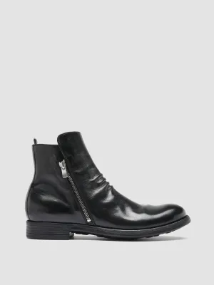 CHRONICLE 042 - Black Leather Ankle Boots Reflective Safety Accents Road Trip