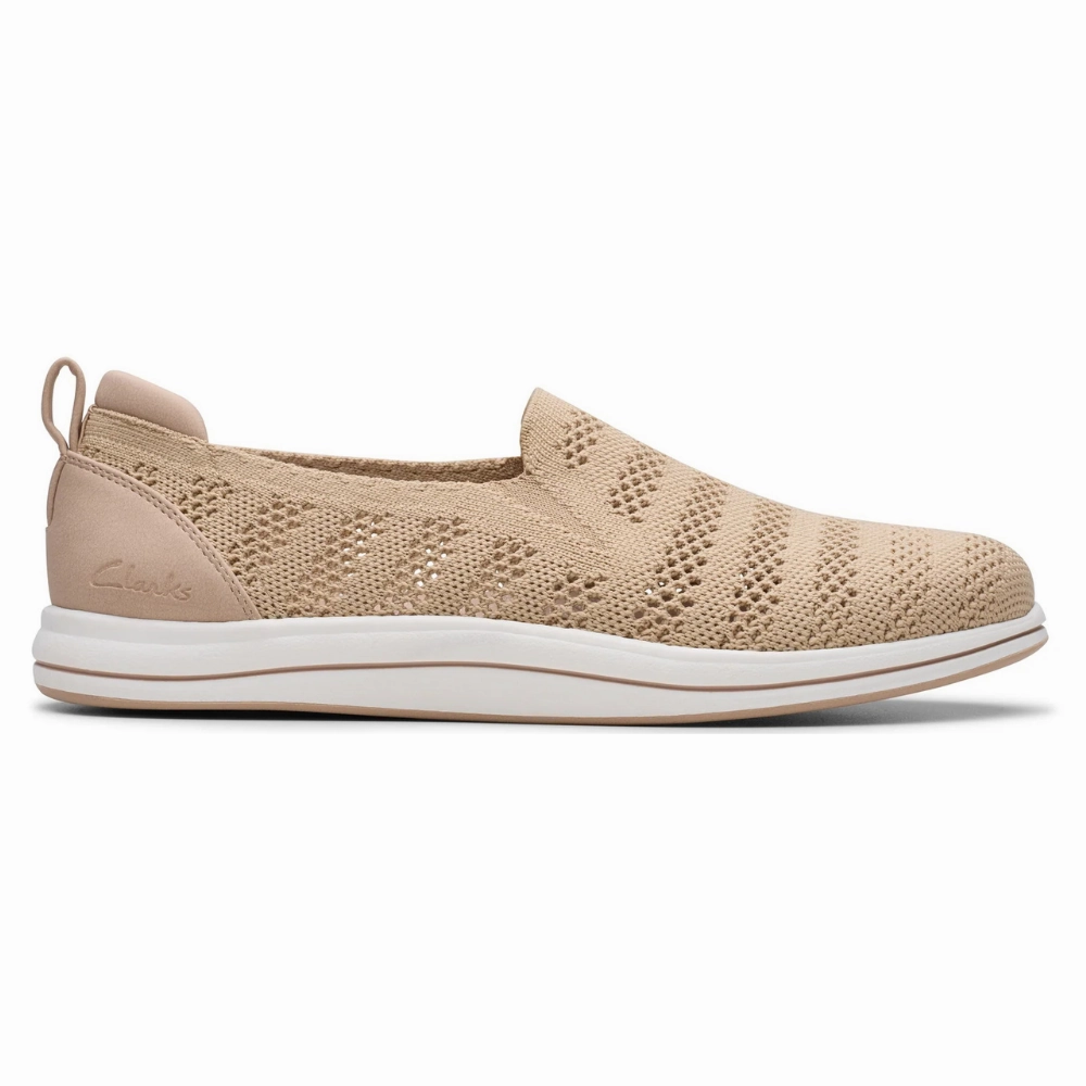 Clarks Breezey Izzy Sand Slip-On Shoe (Women's) Flat Heel