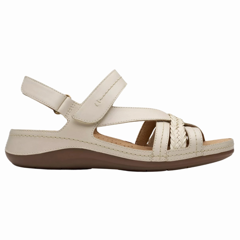Clarks Cecily Strap Cream Leather Sandal (Women's) Hypoallergenic Lining Odor control